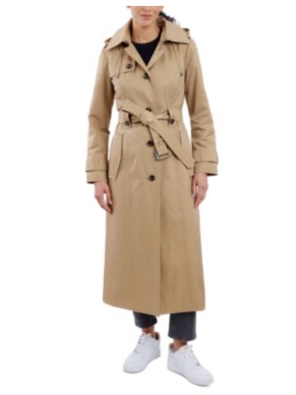 London Folk Collection Khaki Double Breasted Belted Maxi Trenchcoat